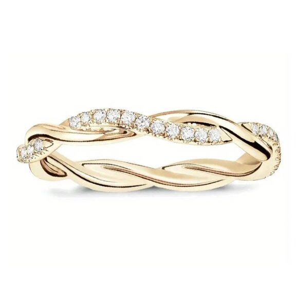14k Gold Electro-Plated Twisted Band & Lab Created Cubic Zirconia Eternity Band - Picture 2 of 5